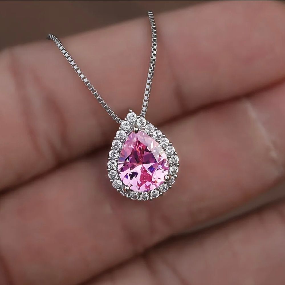 Pink Sapphire Diamond Silver Necklace